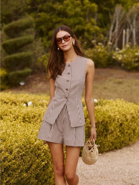 Astr Tops - Karan Gingham Longline Vest